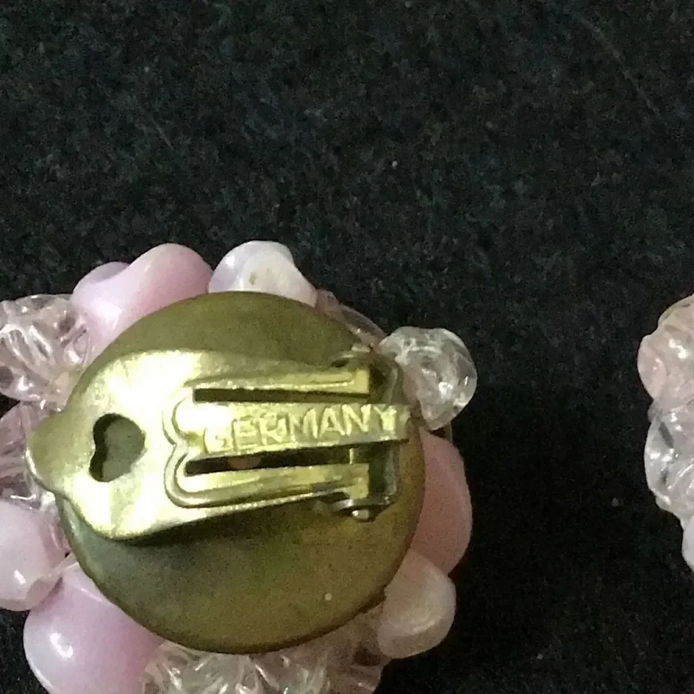 Earrings, vintage post, WWII Japan made pink pearl like flower